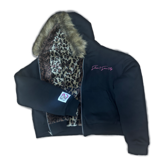 Black Cheetah Reversible Cropped Hoodie